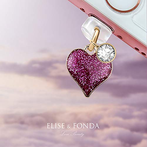 ELISE & FONDA CP142 USB Charging Port Anti Dust Plug Little Heart Love Pendant Phone Charm for iPhone 11/ XS MAX/XR/X/8 Plus/7/6S/7/SE iPad iPod (Hot Pink)