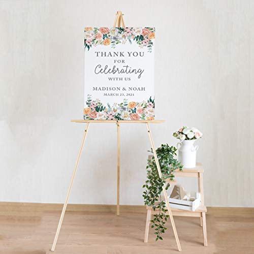 Andaz Press Personalized Extra Large Wedding Easel Board Party Sign, 12x18-inch, Peach Coral Floral Flowers Roses on White, Thank You for Celebrating with Us Bride Groom Name Date, 1-Pack, Custom Andaz Press Personalized Extra Large Wedding Easel Board Party Sign, 12x18-inch, Peach Coral Floral Flowers Roses on White, Thank You for Celebrating with Us Bride Groom Name Date, 1-Pack, Custom
