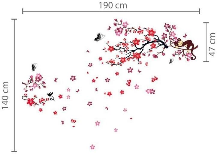 Walplus (TM) Wall Stickers Combo Pink Monkey Tree Plus Red Blossom - Home Decoration, 190cm x 140cm, PVC, Removable, Self-Adhesive, Multi-Color