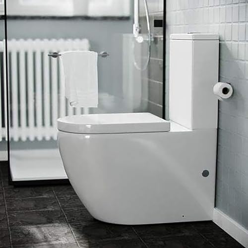 Tornado Reduced Noise Back to Wall Toilet Close Coupled Bathroom WC White Ceramic with Soft Close Toilet Seat Modern Swirling D Shape Design Projection