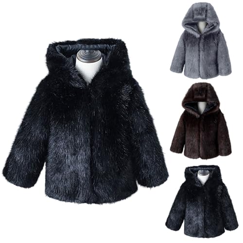 Image of Girls Faux-Fur Coats Winter Mock Neck Sherpa Fuzzy Jackets Teen Kids Padded Warm Open Front Long Sleeve Outwear Thick Windproof Outdoor Hiking Clothes (Black, 15-16 Years)