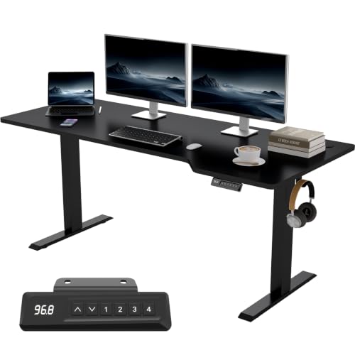 JUMMICO HöHenverstellbarer Schreibtisch 180 x 80cm L-Form Gaming Tisch Elektrisch Höhenverstellbar Ergonomie Bürotisch mit 4-Memory-Funktion & Kabelmanagement großer Monitorplatz Stehpult Schwarz