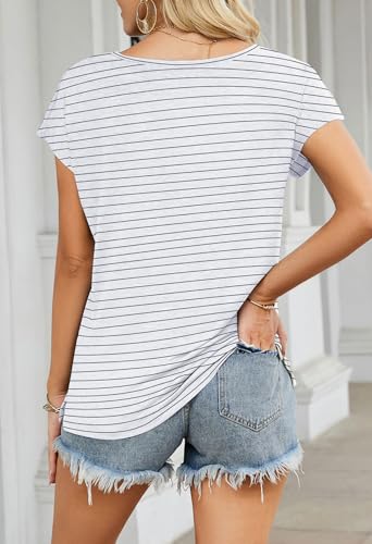 MEROKEETY Women's Casual Cap Sleeve T Shirts Basic Summer Tops Loose Solid Color Blouse3