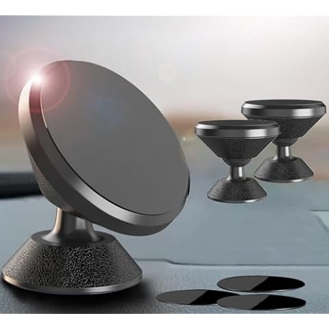 [3 Pack] Magnetic Phone Car Mount with Black Metal Plates, Car Sturdy Stick-on Cell Phone Holder Car Built-in Amazing Strong Magnets, Hands Free Magnetic Car Phone Holder with Strong Adhesive Black Cover