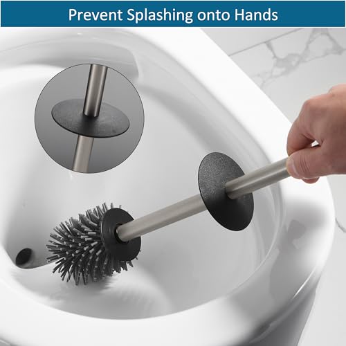Image of BVL Toilet Brush and Holder Set Brushed Nickel Toilet Bowl Cleaner Brush Freestanding for Bathroom