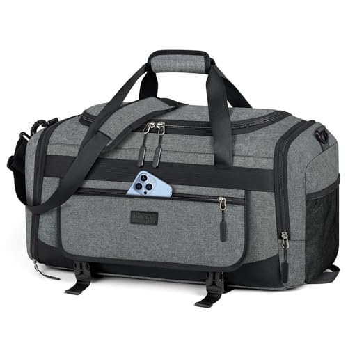 Image of IGOLUMON Gym Bag for Men 55L Sports Duffel Bags Gym Duffle Bag Women with Shoe Compartment & Wet Pocket Water Resistant Travel Duffel Bag Lightweight Weekender Overnight Bag Gray