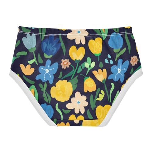 Yellow Blue Flowers Cream Black Cute Panties Girl Toddler Underwear Floral Cotton Print Kids Undies Briefs 2t2