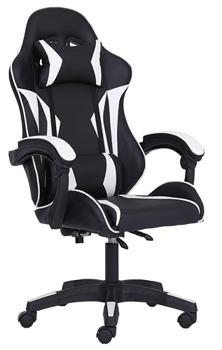 Millhouse Sport Desk Chair with Adjustable Lumbar Support and Head Pillow, X3577 (White)