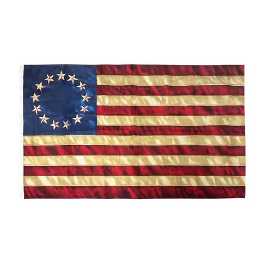 FRF Tea Stained 13 Stars American flag Besty Ross Flags 3x5 Vintage USA 1776 Banner Outdoor Decoration with Canvas Header & 2 Brass Grommets (3D Printed Star)