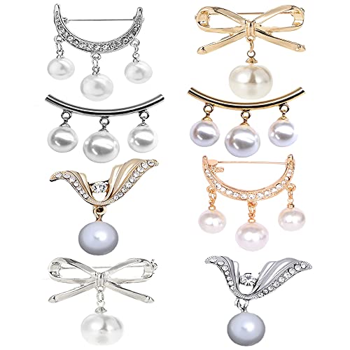 8 Stück Faux Pearl Brosche Pin Set,Doppel Faux Perlen Brosche Kragen Clip Elegante Perlen Sicherheitsnadel Perlen Cardigan Brosche Perlenbroschen Clip,für Damen Mädchen Kostüm Zubehör Cover