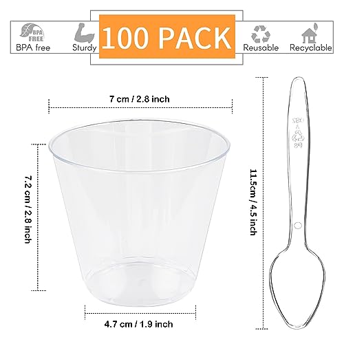 Zezzxu 100 Pack 5 Oz Plastic Dessert Cups With Spoons, Round Parfait Cups Mousse Cups For Serving Puddings, Cocktails, Appetizers, Fruit And Trifle #TOP5