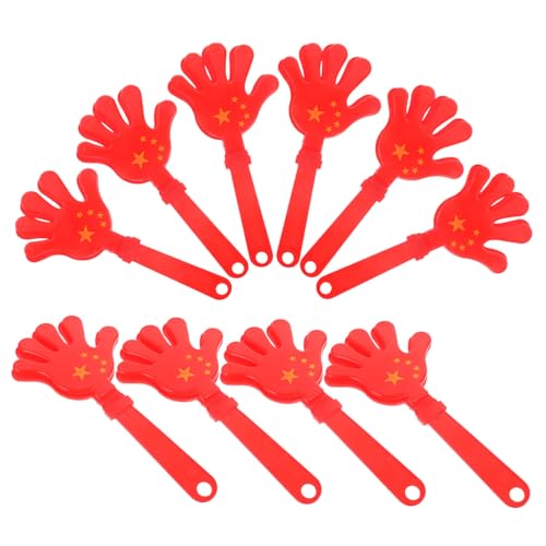 Toyvian Hand Clappers Noise Makers Party Favors 28cm Red Flag Design Plastic Cheering Props for Sporting Events National Day Support 10pcs Set