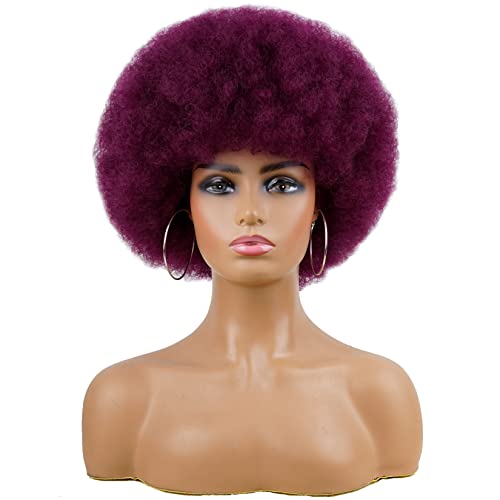 andromeda Afro Wigs for Black Women Dark Purple 70s Short Afro Puffy Wigs for Women Kinky Curly Wig 10 Inch Natural Looking Synthetic Daily Party Cosplay Halloween Wig (Dark Purple)