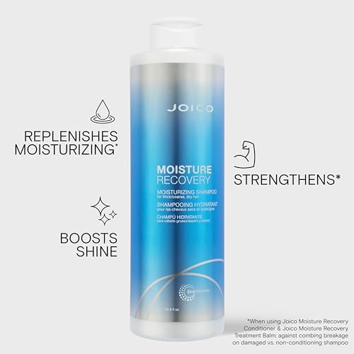 Joico Moisture Recovery Shampoo or Conditioner for Dry Hair | Adds Shine, Smoothness & Restores Elasticity | Hydration for Dry Damaged Hair with Keratin | Sulfate Free | 250ML - 1000ML
