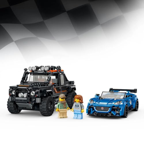 LEGO Speed Champions La Jaguar Project 7 et Le Land Rover Defender - Jeu de Construction - Maquette STEM - 2 Voitures Jouets & 2 Minifigurines de Pilotes - Cadeau d'anniversaire Garçon 10 Ans 77264