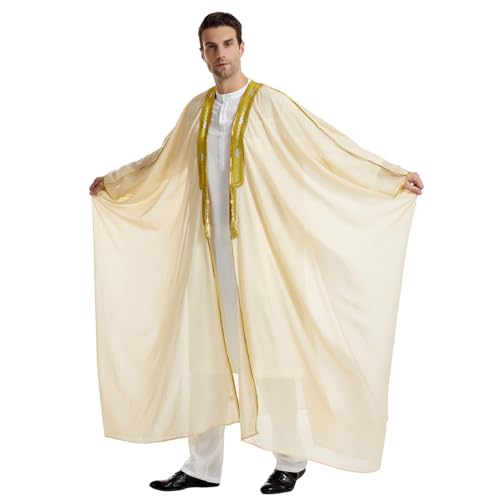 Muslim Men's Long Sleeves Bisht Chiffion Embroidery Cardigan Robe3