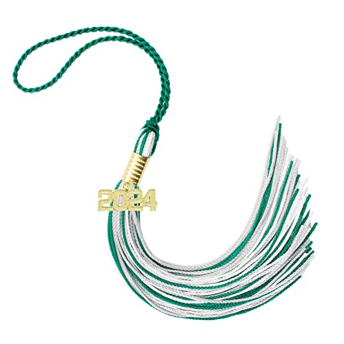 Tassel Depot 2024 Dark Green/Gray/White Graduation Tassel - Every School Color Available - Made in USA