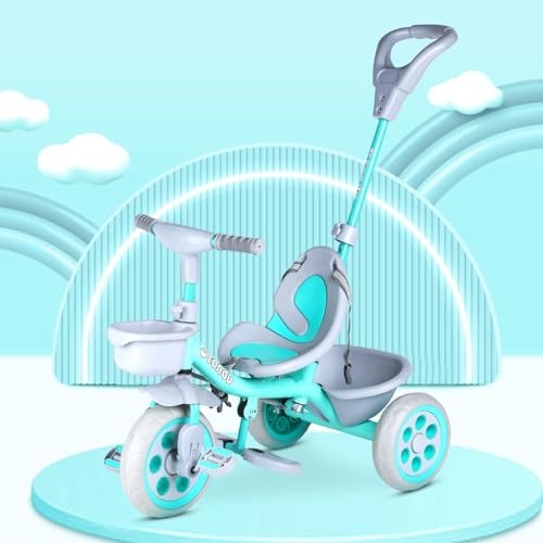 Image of TONDU Kiddo Tricycle for Kids /Baby with Storage Basket | Seat Belt with Parental Control Baby Tricycle (Sea Green)