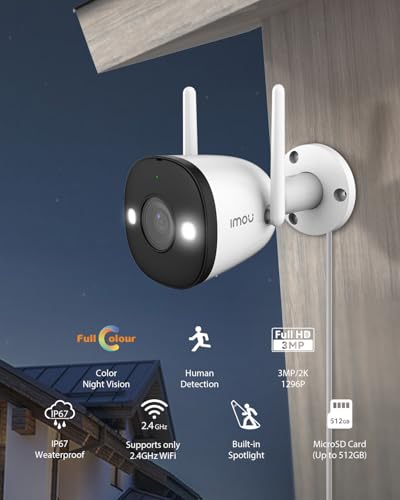 Image of Imou 2K 3MP Outdoor Security Bullet CCTV Camera, Color Night Vision, Human Detection, Up to 512GB SD Card, IP67 Weatherproof, Spotlight, Audio Recording, WiFi & Ethernet Connection, Alexa Enabled