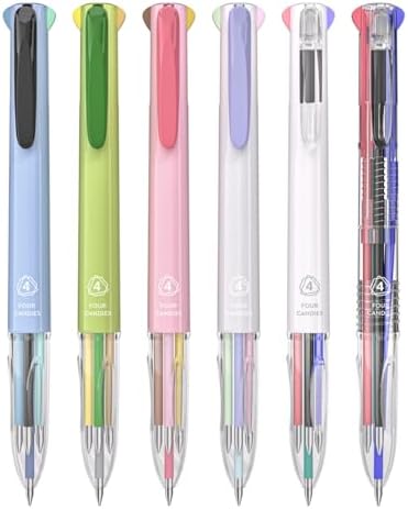 Four Candies Multicolor Pens, 4-in-1 Colored Ballpoint Pen, 0.5mm Quick Dry Black Ink Pens Fine Point Smooth Writing Pens, Cute Nurse Pens for Work, 18 Colors, 6PCS