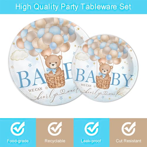 Fitumiw 96Pcs Blue Bear Baby Shower Party Tableware Supplies Bear Plates and Napkins We Can Bearly Wait Party Set Baby Shower Decorations for Boy Serve 24 Guests - Thumbnail 4