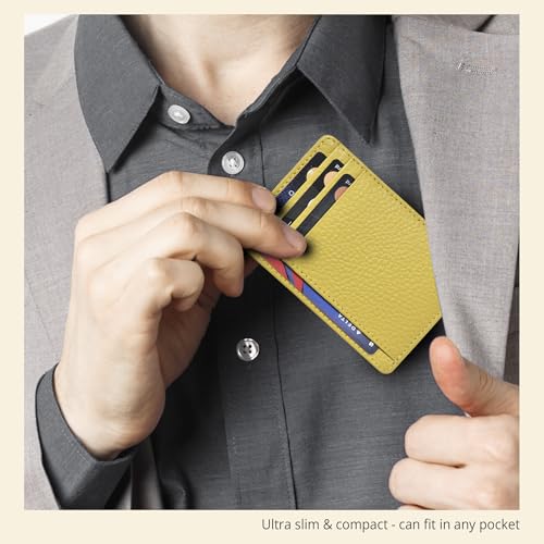Image of Oak Leathers Leather Slim Minimalist Wallet for Men & Women RFID Front Pocket Leather Card Holder Wallets (Yellow)