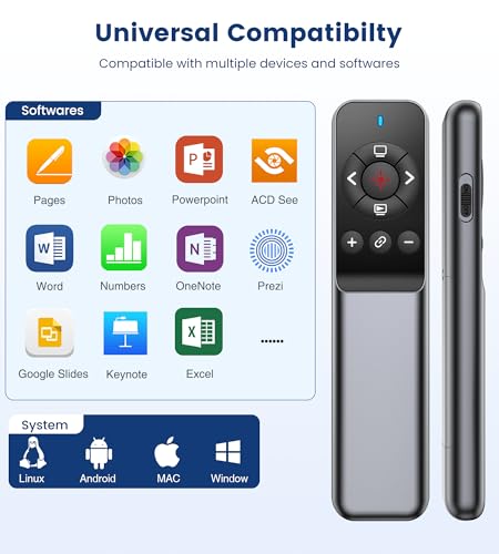Image of Wireless Presentation Clicker with Laser Pointer, USB-C & USB-A Dual Receiver, Hyperlink & Window Switch Support, 100M Red Light, Compatible with PowerPoint /Keynote /Google Slides