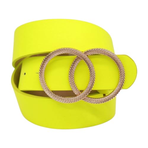 Generic Women Neon Yellow Fashion Belt - Hip High Waist Bright Band Gold Circle Metal Buckle M L z063