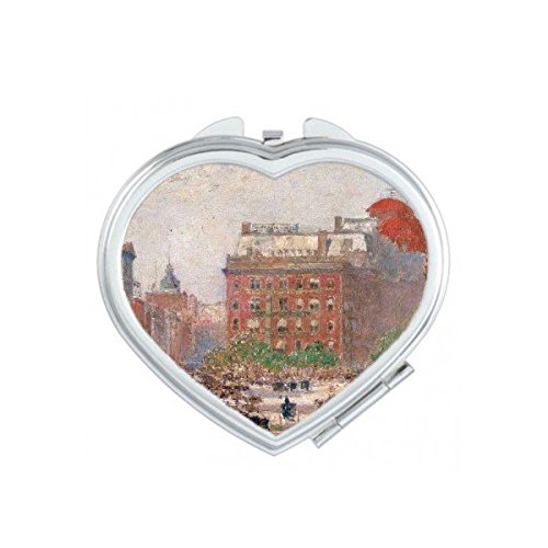 Miroir compact en cœur cadeau mignon fait à la main avec motif peinture à l'huile