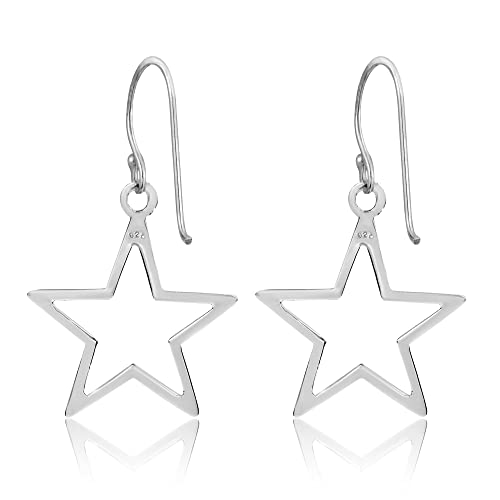 Aeravida Symmetric Everyday Shining Star Minimalist Sterling Silver Dangle Celestial Earrings, 0.87X1.38 Inch #TOP2
