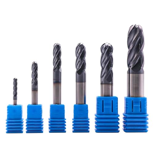 Image of BestParts High Performance 6Pcs Solid Carbide Ball Nose End Mills Set 1 /8 inch, 3 /16 inch, 1 /4 inch, 5 /16 inch, 3 /8 inch, 1 /2 inch - AlTiN Coated, 4 Flute, 30 Degree Helix, End Mill Bit Set, CNC Router Bit