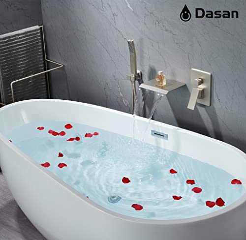 Upgraded Wall Mount Tub Filler Faucet With Handheld Shower, Dasan Modern Wall Mounted Bathtub Faucet Brushed Nickel High Flow Waterfall Tub Faucet With Rough In Valve, Sa-Tf04Wh-Bn #TOP1