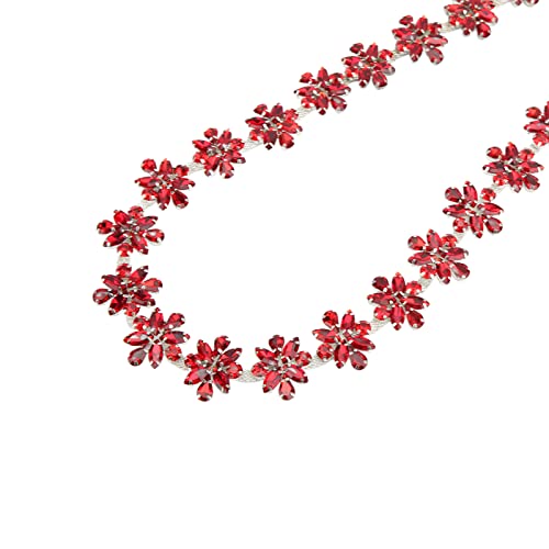 Hapivida Diamante Lace Trim Ribbon Chain 1 Yard 3.5cm Width Sparkling Crystal Rhinestones Trim Bridal Dress Applique for Wedding Dress Decoration(Red) - Image 3