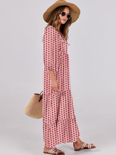 Image of ANRABESS Womens Boho Floral 3 /4 Puff Sleeve Maxi Dress | Tiered Flowy Loose Fit, Comfy Soft Rayon Fabric, Wedding Guest Church Beach, Modest Elegant, Spring Summer Fall Outfits