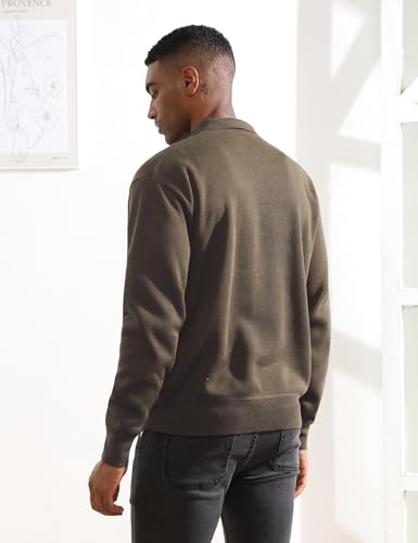 Men's Knit Polo Sweater Classic Casual Long Sleeve Fall Fleece Lined Button Collar Pullover Sweaters3