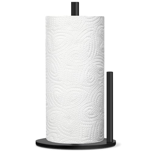 Paper Towel Holder Countertop, Premium Stainless Steel Black Paper Towel Holder with Anti Slip & Waterproof, Freestanding Countertop Paper Towels Holder for Kitchen, Tabletop, Bathroom