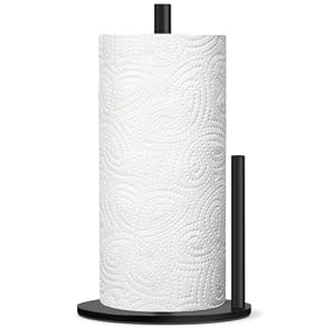 Black Paper Towel Holder, Countertop Paper Towel Holder with Weighted Base | Premium Stainless Steel, Bottom with Anti-slip Mat, Freestanding, Suitable for kitchens, tables, and bathrooms, kitchen decor