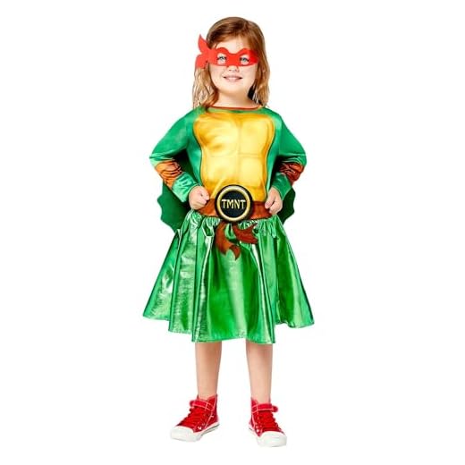amscan - Disfraz de tortugas Ninja para niña, amarillo/verde, 6-8 Años