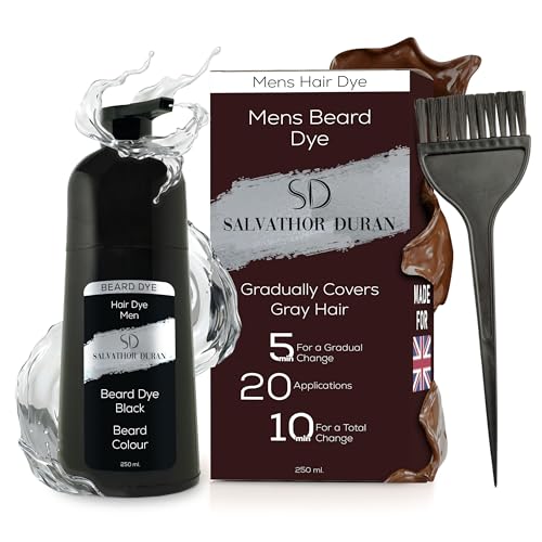 Beard Dye for Men - Mens Beard Dye - 20 Applications - With 20 Gloves and Brush - Salvathor Duran - 250 ml.