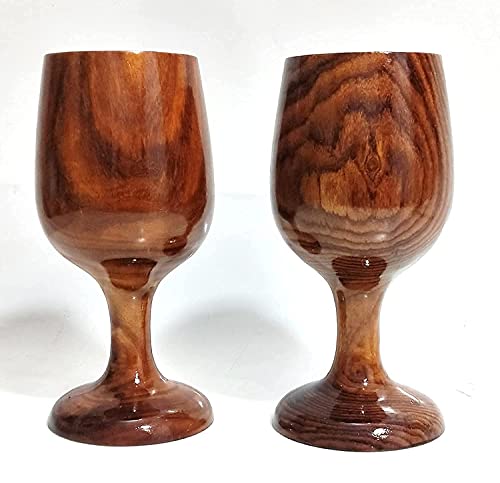 RK NAUTICAL INSTRUMENT Handcrafted Wooden Wine Goblet Cups, Natural Wood Grain, Polished Finish, Set of 2