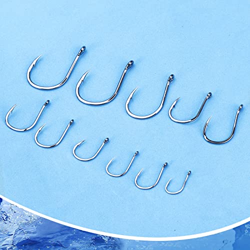 Ucec Octopus Hooks Saltwater Freshwater Fishing Hooks, 400Pcs Barbed Catfish Bend Eye Hooks High Carbon Steel Various Fish Species Hooks Kit - Size 1/0#1#2#3#4#5#6#7#8#9#10#11 #TOP2