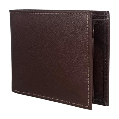 Image of Premium Brown Artificial Leather Men's Wallet & Keyring Gift Box Set.Classic Brown Artificial Leather Bi-Fold Wallet & Keychain Gift Set Coin Pouch with Hidden Pockets, Credit Card Slots