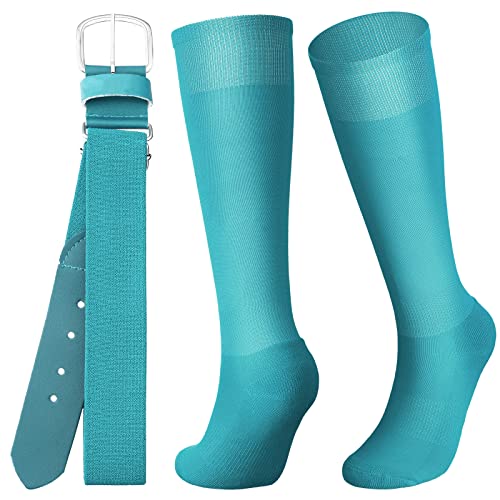 Zhanmai Baseball Belt and Socks Combo Adjustable Elastic Waist Belt and Softball Socks Multiple Sizes for Youth Boys Girls Adult(Adult Teal)