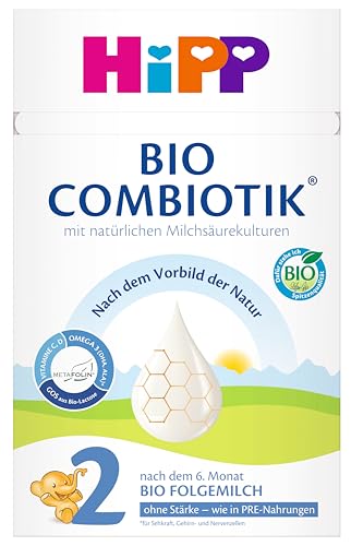 HiPP 2 Bio Combiotik (4 x 600g), Folgemilch nach dem 6. Monat, OHNE STÄRKE, mit natürlichen Milchsäurekulturen, Vitamine C und D, GOS, Omega-3 (DHA, ALA), in bester Bio-Qualität