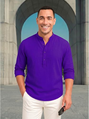 Image of DEELMO Men's Cotton Blend Solid Regular Fit Full Sleeve Short Kurta | Men's Trendy Short Kurta