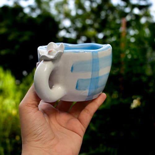 Image of Daisy Ceramic Mug | Handmade Cup | Gift to Best Friend | Aesthetic Cute Mug | Coffee Tea /Milk Mugs (Blue)(200 ML)