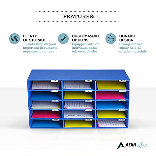 Adir File Sorter Literature Organizer - Mail Vinyl Craft Paper Storage Holder Corrugated Cardboard For Office, Classrooms, And Mailrooms Organization (15 Slots, Blue) #TOP3