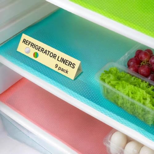 AKINLY 9 Pack Refrigerator Mats,Washable Fridge Mats Liners Easy to Clear Fridge Pads Mat Shelves Drawer Table Mats Refrigerator Liners for Shelves,3Red/3Green/3Blue