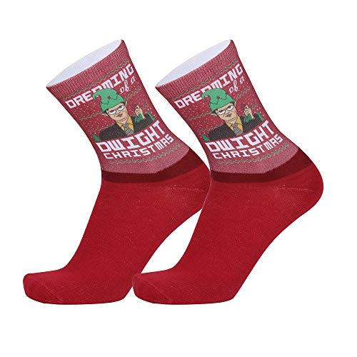 Funny Socks Dwight Schrute Socks Dwight Novelty Socks Christmas Gift Dwight Schrute Dress Socks for Christmas (Red)