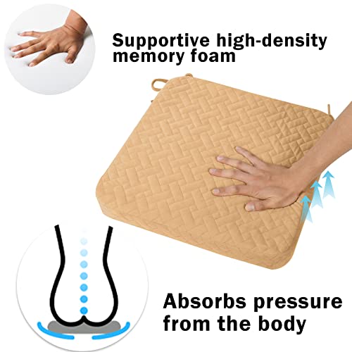 Idee-Home Chair Cushions For Dining Chairs Set Of 2, Quilted Patterns Square Chair Pads Memory Foam With Ties Dining Chair Cushions Large 17 X 17 Inches Seat Cushion For Kitchen Table Metal Khaki #TOP5